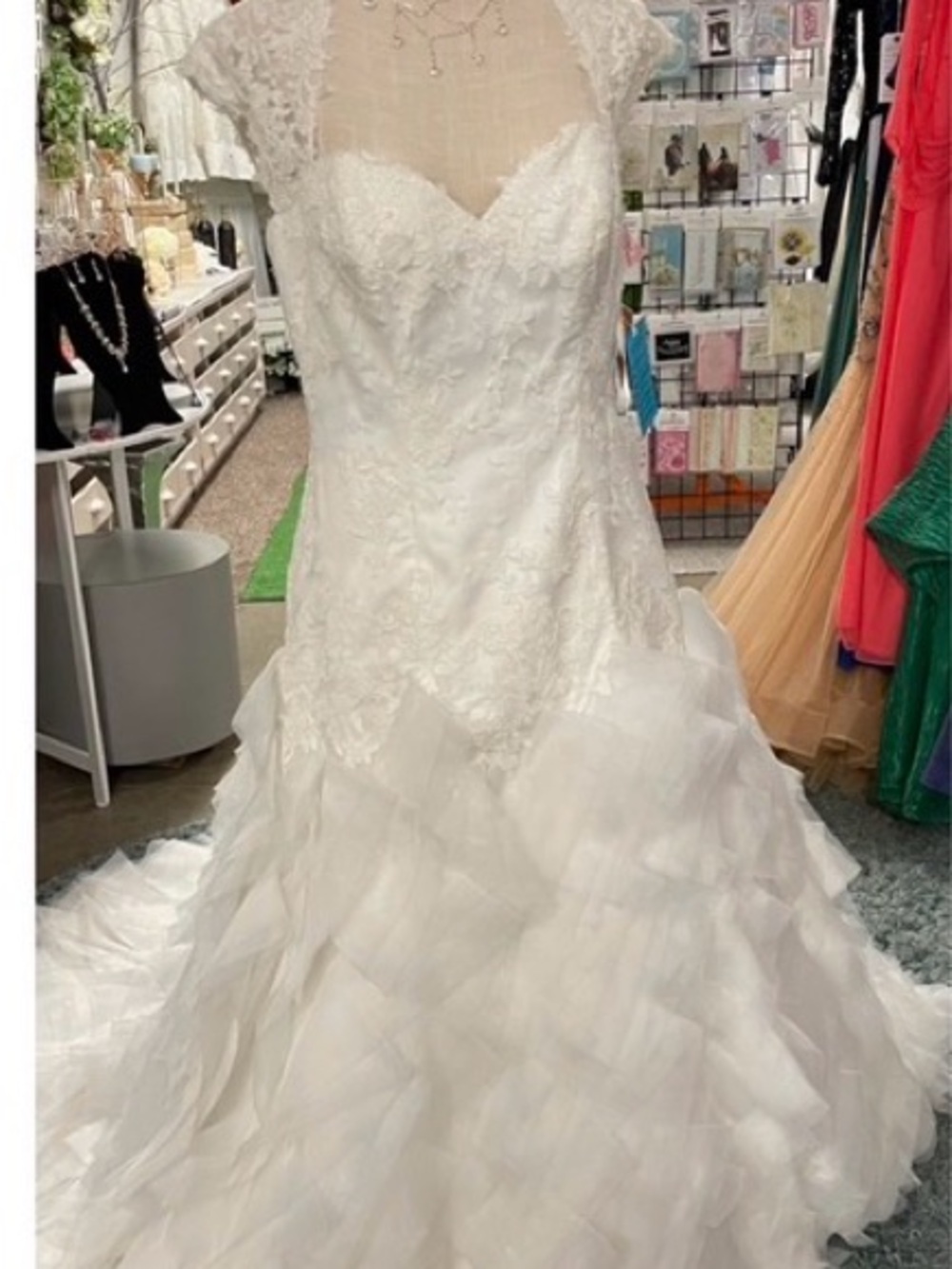 Lace Bodice & Ruffled Skirt Wedding Gown - White